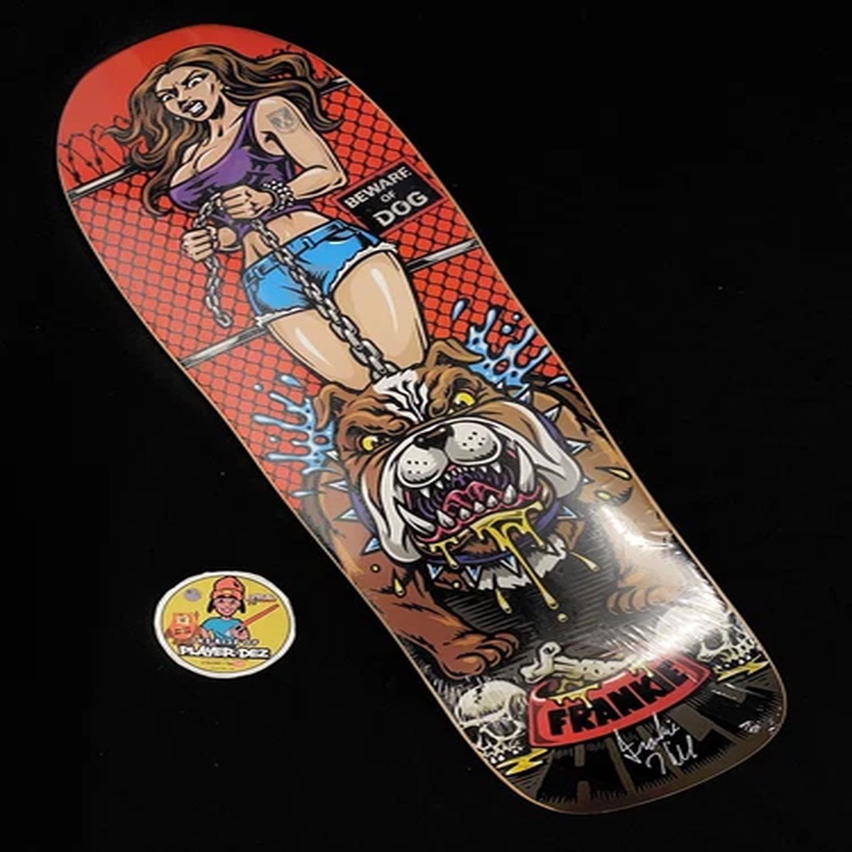 DOUBLE SIGNED Frankie Hill Skateboard Deck Artist Series Bulldog Autograph Shape