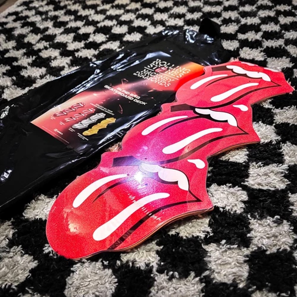 RARE Rolling Stones Hackney Diamonds Tongue Screened Skateboard Deck SPARKLE RED